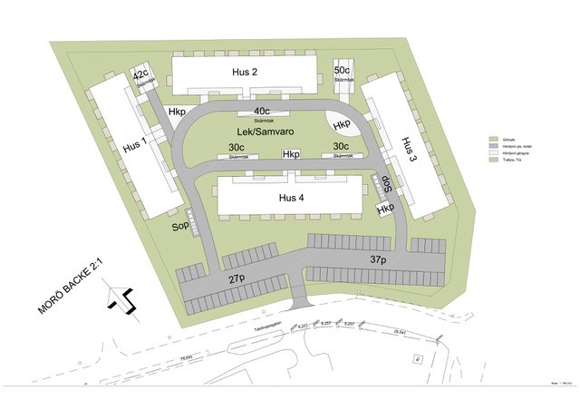 Visar en situationsbild över ett bostadsområde