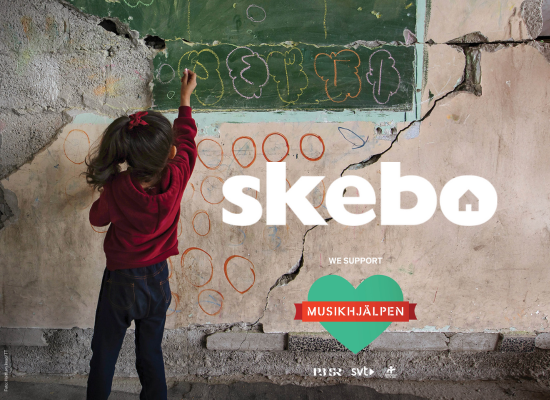 Barn ritar på sliten vägg - Skebo stödjer Musikhjälpen
