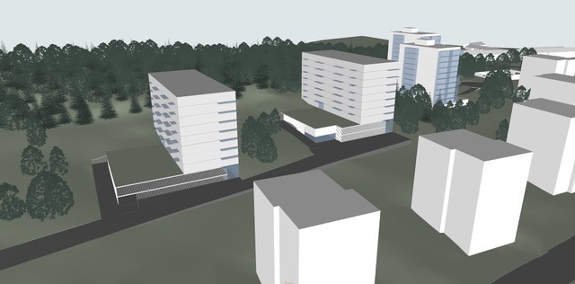 Visar en illustrationsbild över ett antal flerfamiljshus
