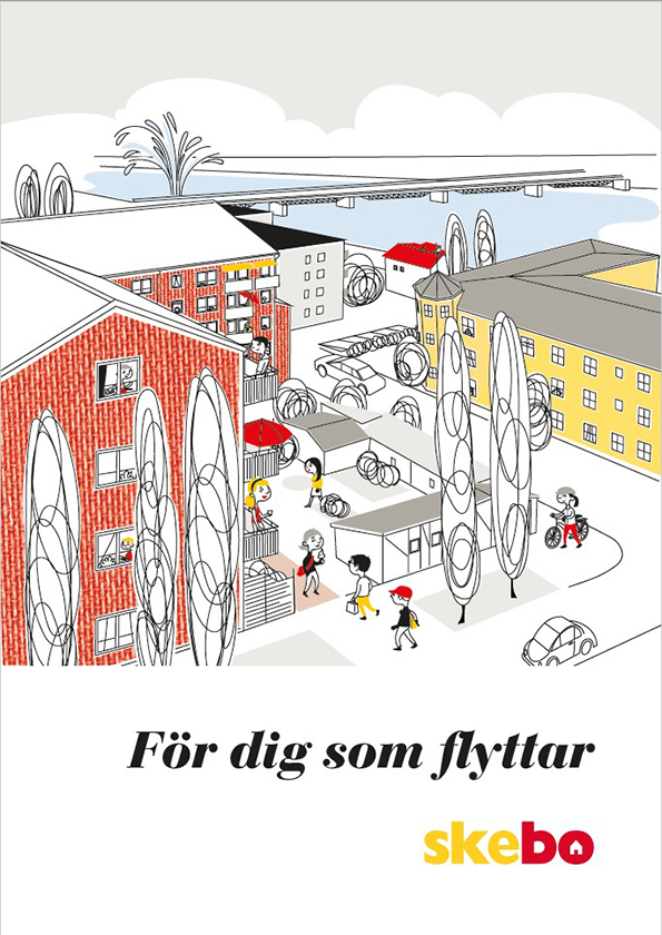 Illustrationsbild med hus och människor