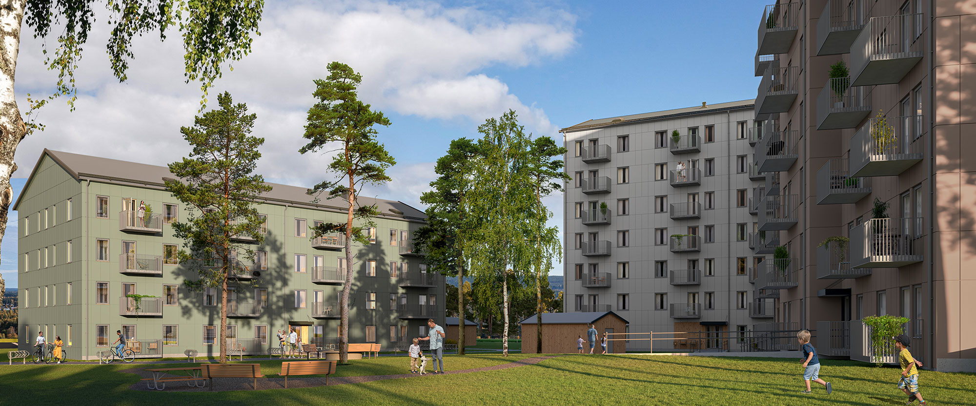 Illustrationsbild med hus och människor